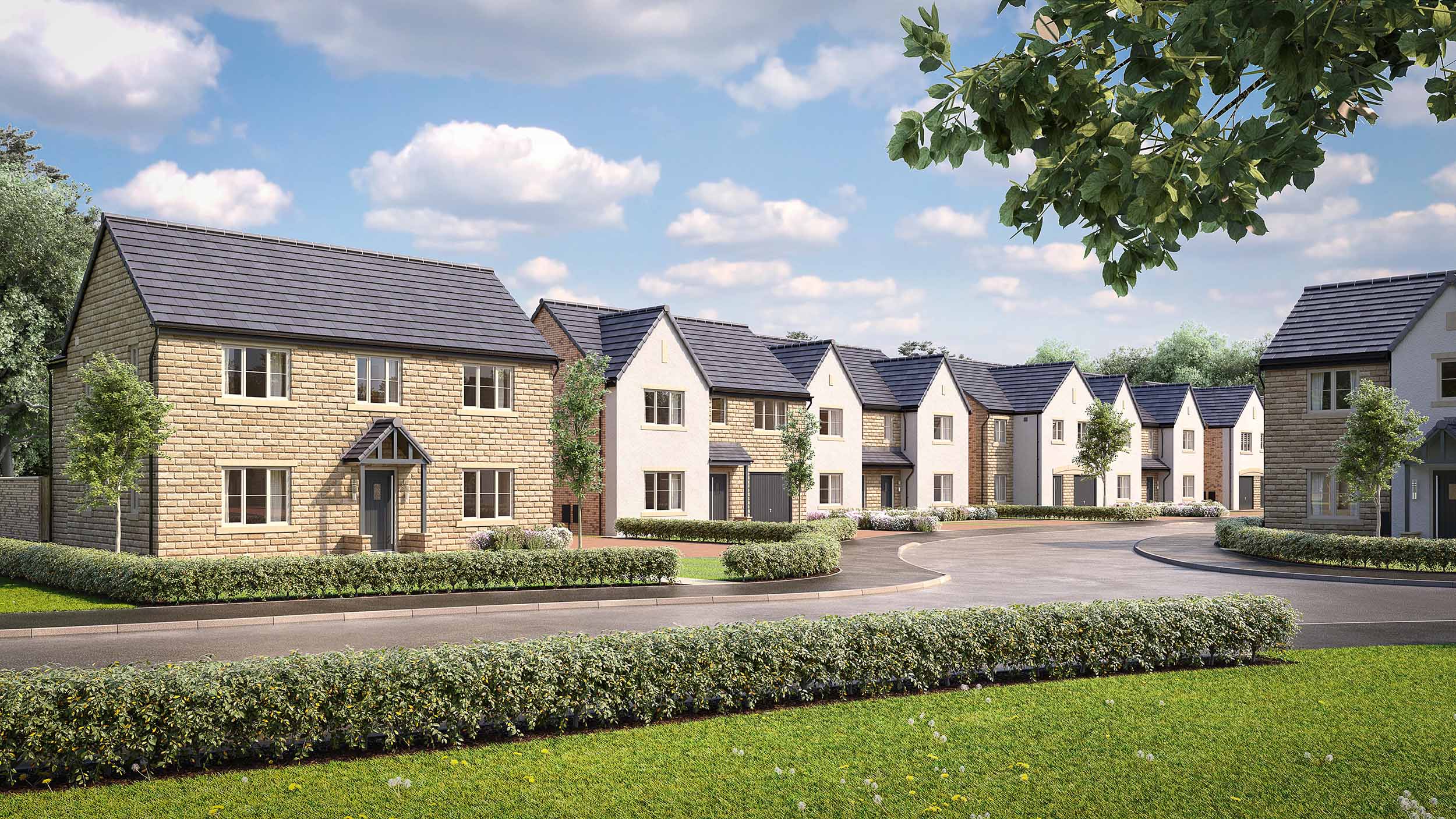 Street scene of new homes at Woodberry Park in Staindrop.