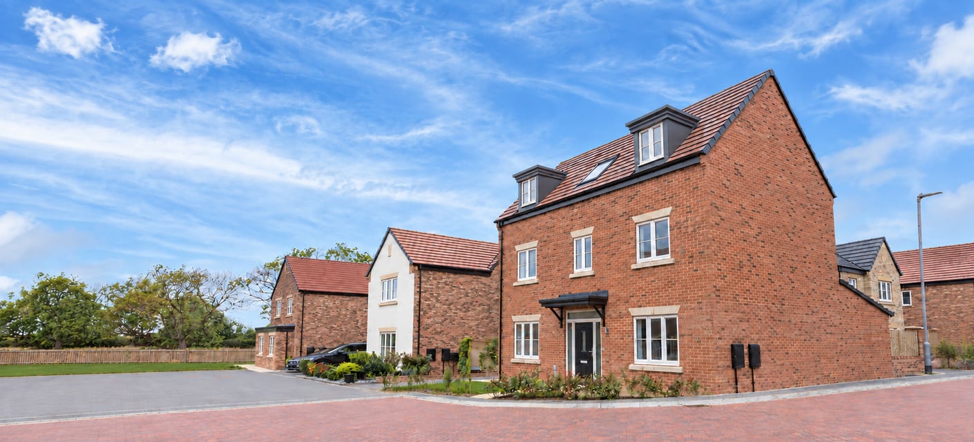 Street scene of Homes by Carltons new-build development Middleton Waters in Middleton St George