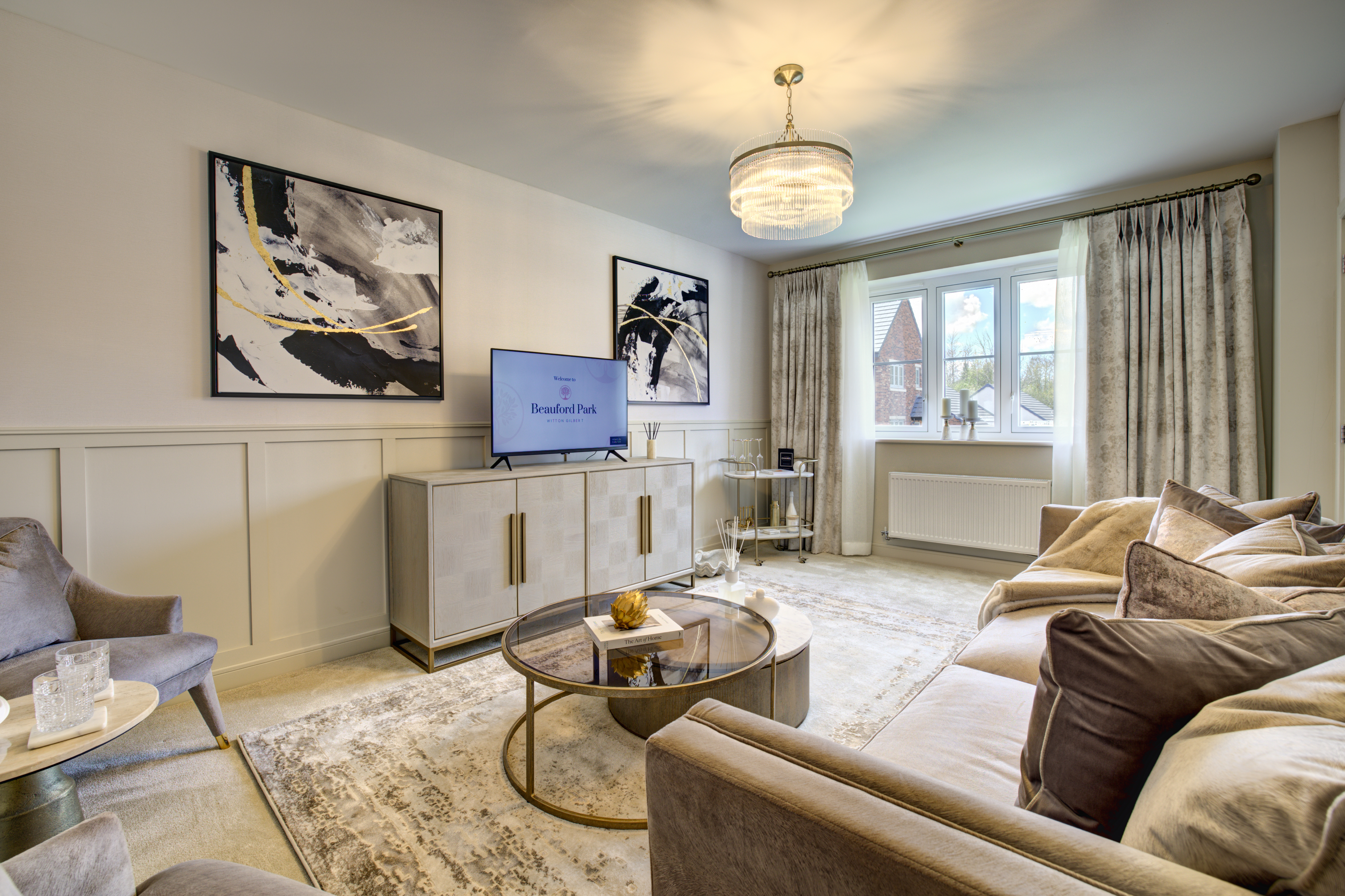 Lounge at Homes by Carlton's new-build development Beauford Park in Witton Gilbert