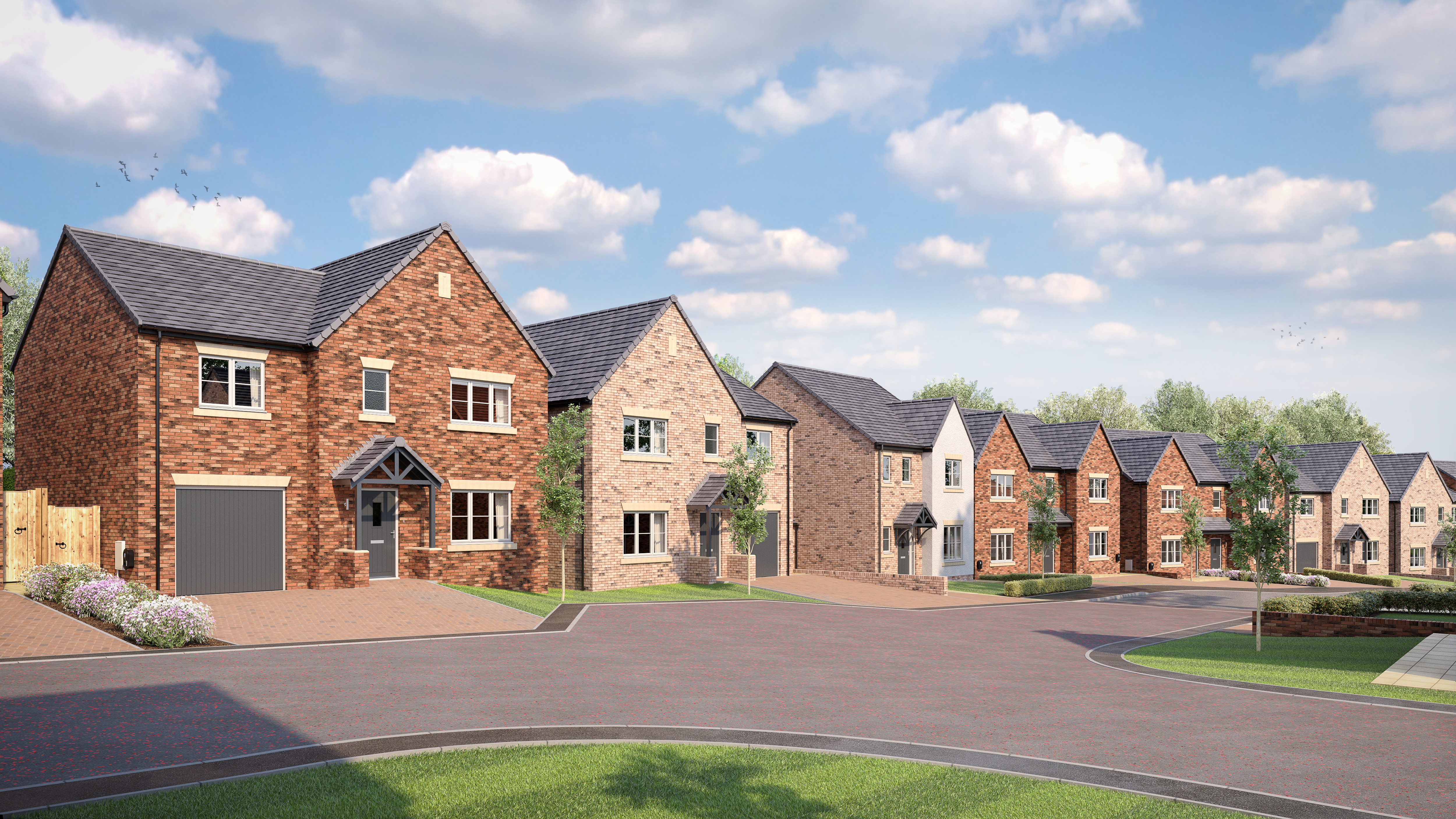 CGI street scene of Homes by Carlton's new-build development Saxon Vale in Sadberge